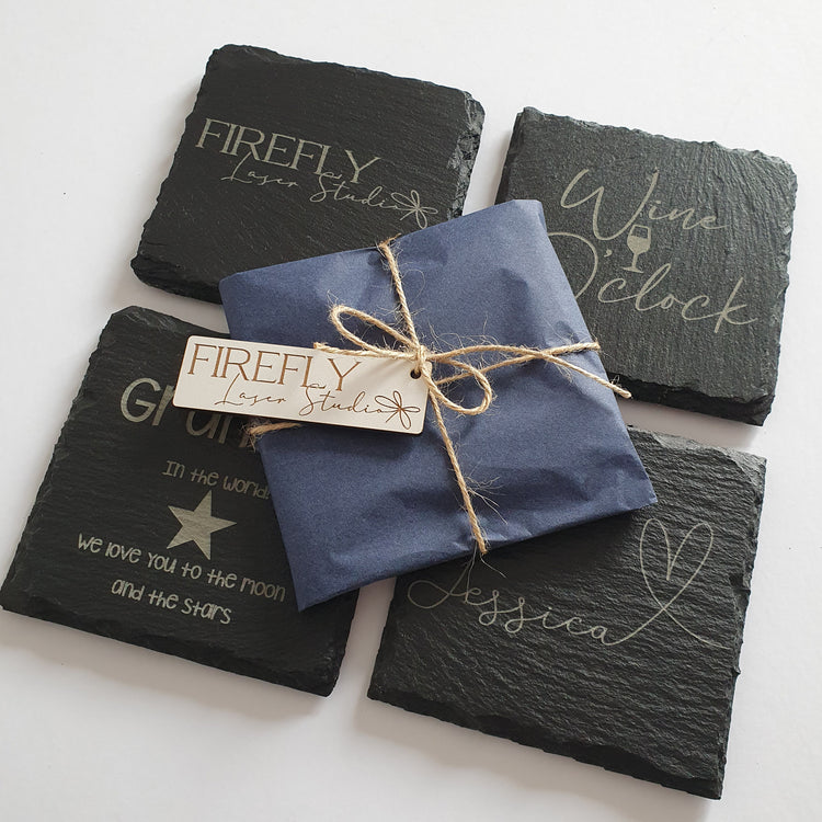 Personalised engraved slate coasters