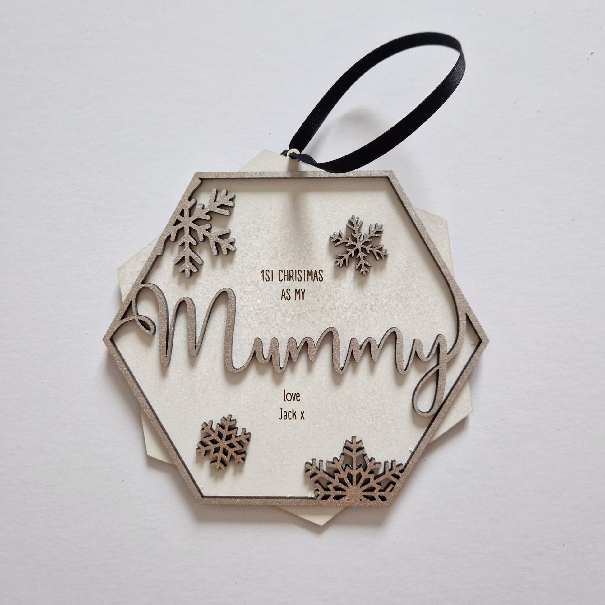 Laser cut wooden personalised Christmas gift.